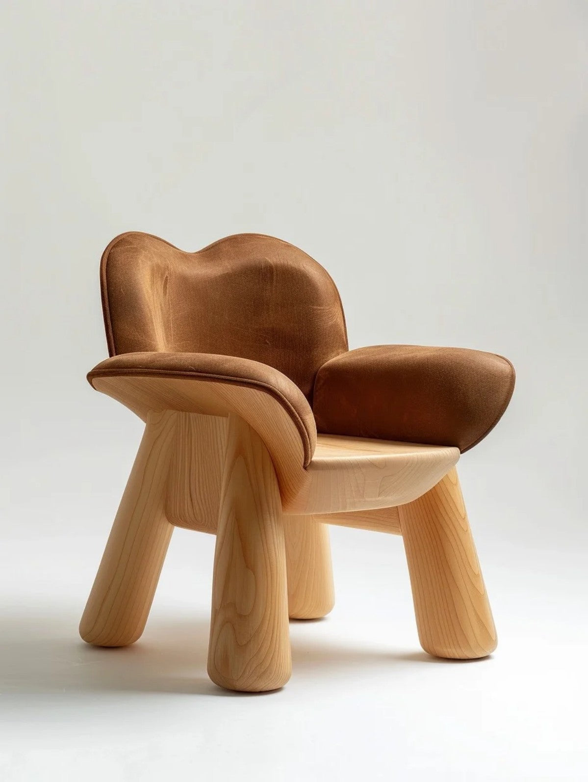 Modern Scandinavian Kids Armchair – Solid Wood and Velvet Accent Chair