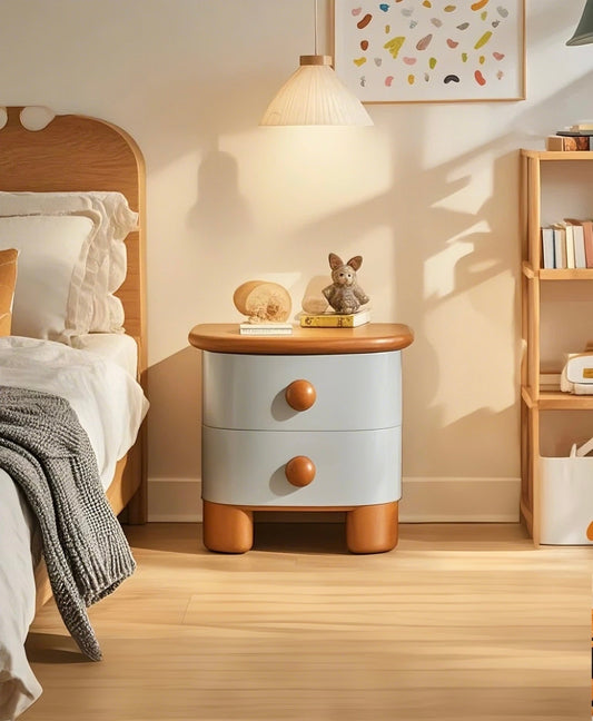 Modern Kids Nightstand with Rounded Drawers – Wooden Bedside Table
