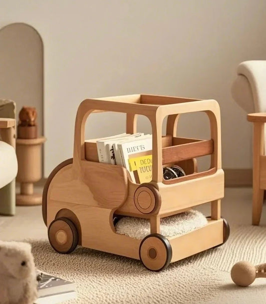 Wooden Toy Storage Cart – Mobile Organizer for Books and Toys