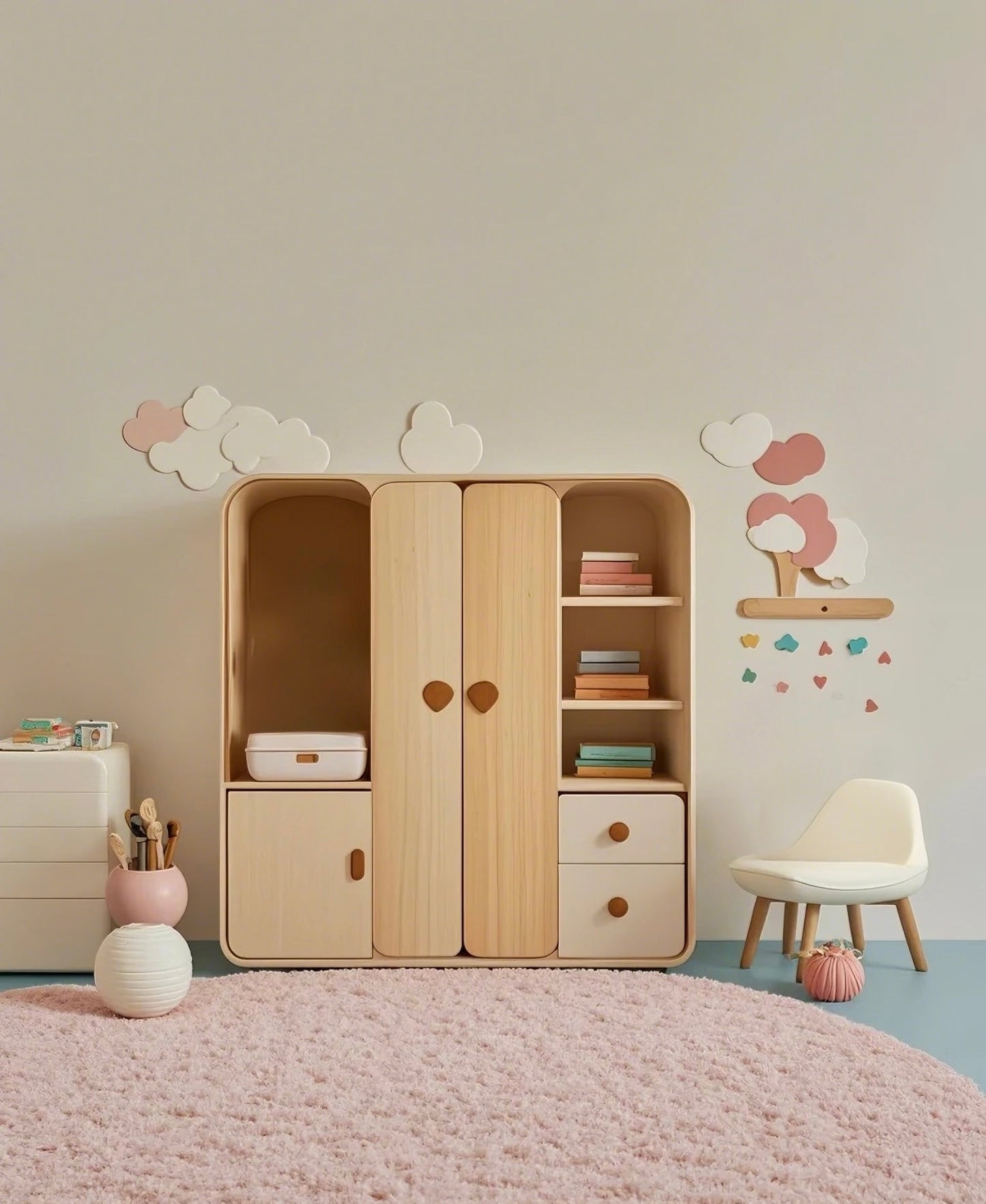 Modern Kids Wardrobe Closet – Wooden Organizer with Drawers