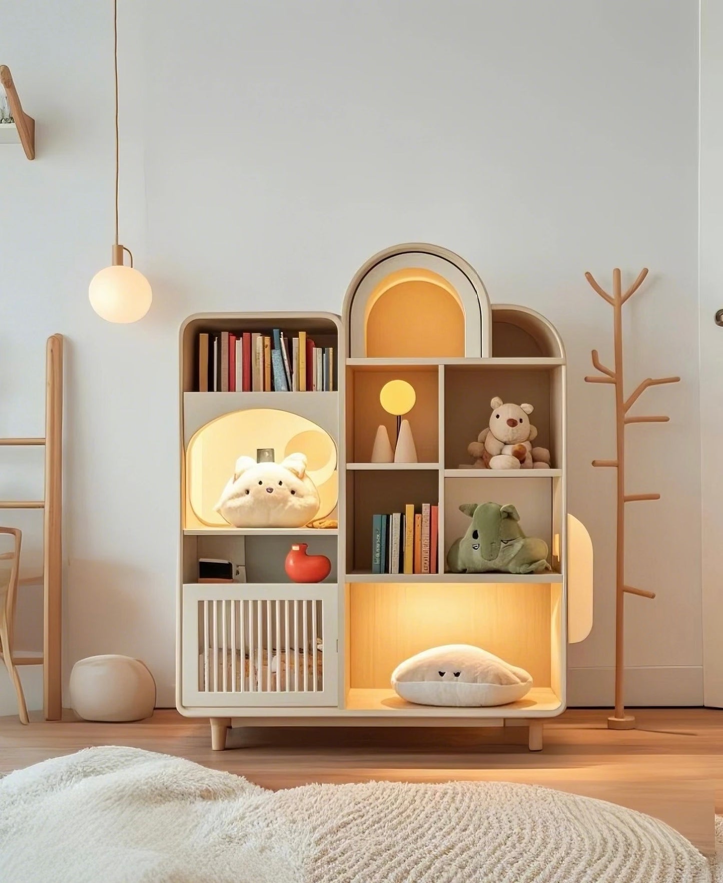 Modern Kids Display Cabinet with LED Lights – Multi-Compartment Storage