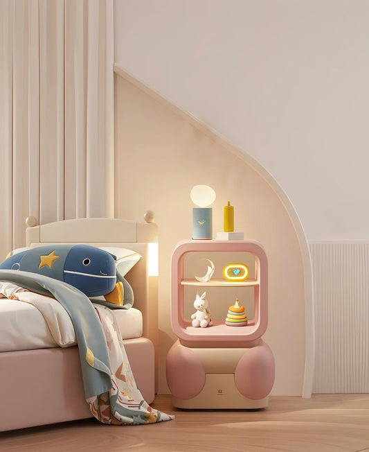 Cute Pink Kids Nightstand with Open Display Shelf