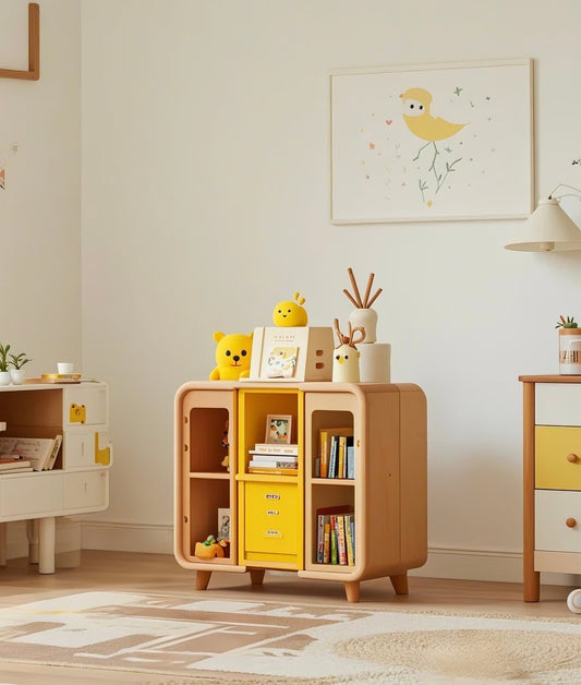 Yellow Bear Kids Storage Cabinet – Modern Cartoon Organizer