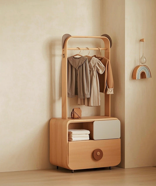 Wooden Kids Clothes Rack with Storage Drawers