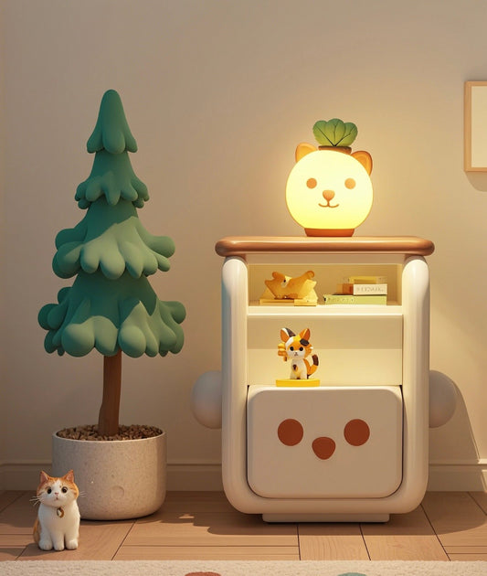 Cute Animal Theme Kids Nightstand with Storage Shelf