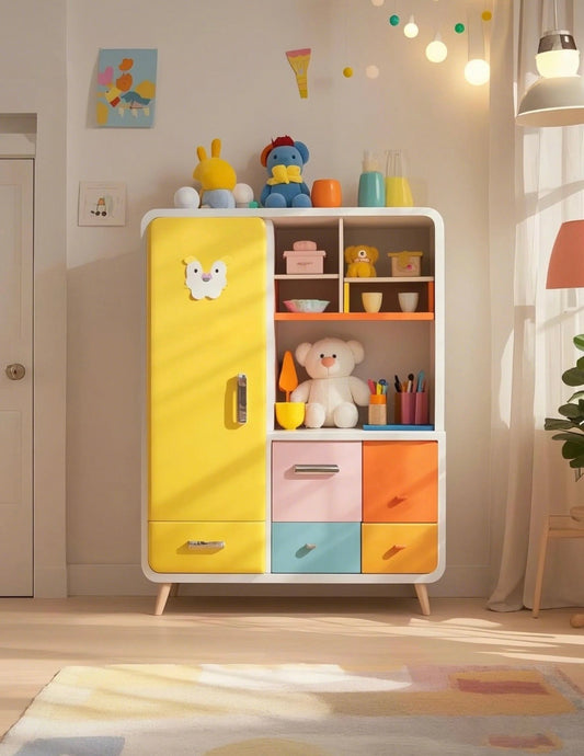 Colorful Kids Storage Cabinet with Drawers and Shelves