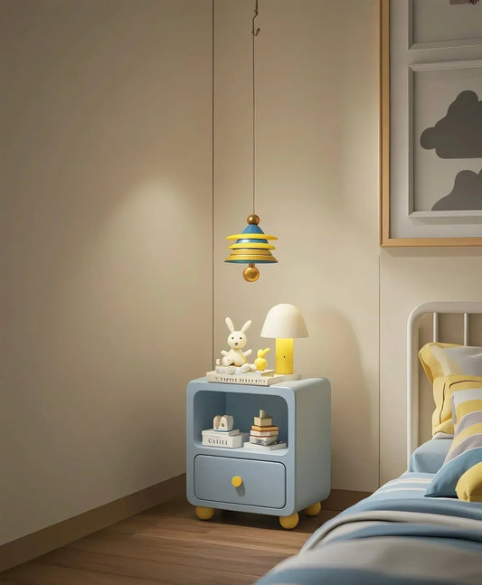 Modern Blue Kids Nightstand with Drawer and Open Shelf