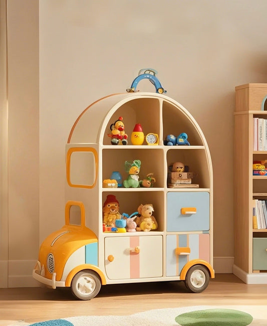 Bus Shaped Kids Storage Cabinet – Multi-Compartment Organizer