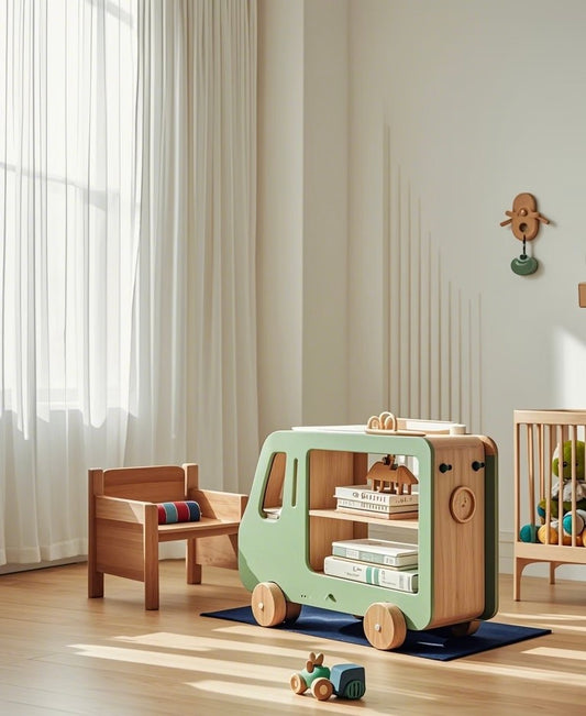 Wooden Bus-Shaped Toy Storage Organizer for Kids
