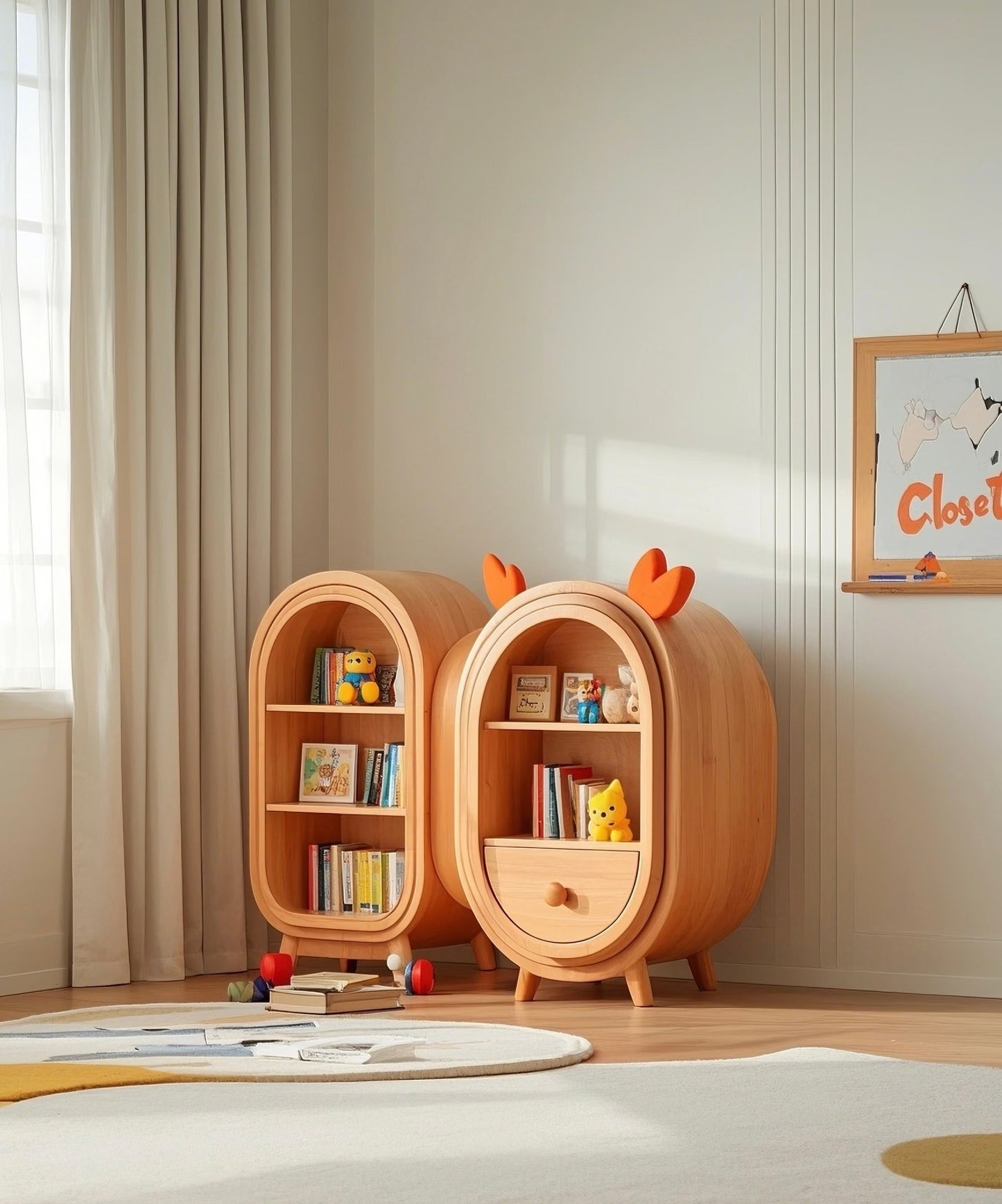 Deer Design Wooden Kids Bookshelves – Animal Theme Storage Cabinet