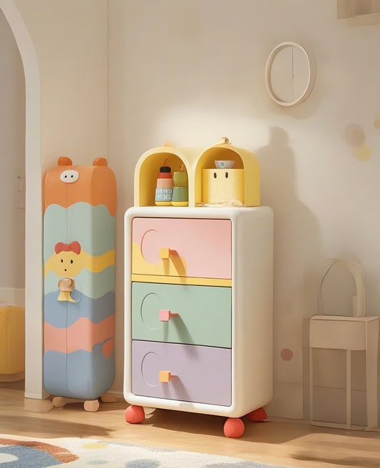 Pastel Kids Storage Cabinet with Drawers – Colorful Organizer for Nursery