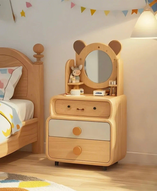 Bear Ears Kids Vanity Dresser with Mirror – Wooden Makeup Table