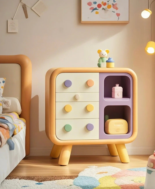 Pastel Kids Storage Cabinet with Drawers and Open Shelves