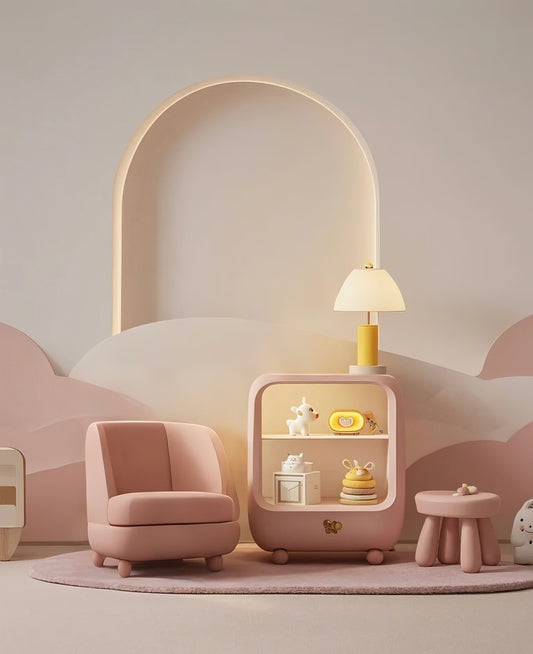 Modern Pink Kids Nightstand with Open Display Shelves