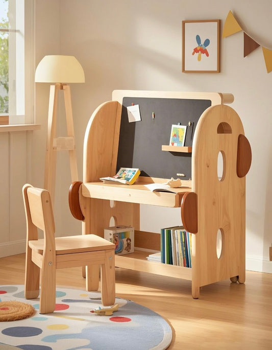 Wooden Kids Study Desk with Bookshelf – Montessori Learning Station