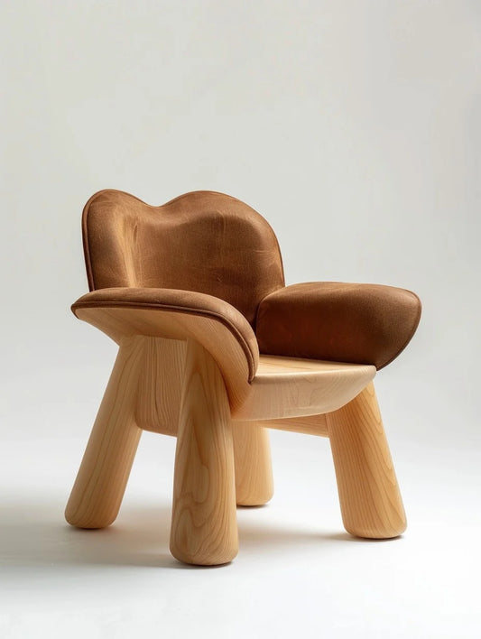 Modern Scandinavian Kids Armchair – Solid Wood and Velvet Accent Chair