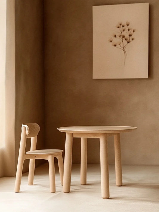Minimalist Nordic Kids Table and Chair Set – Solid Wood Round Table for Children