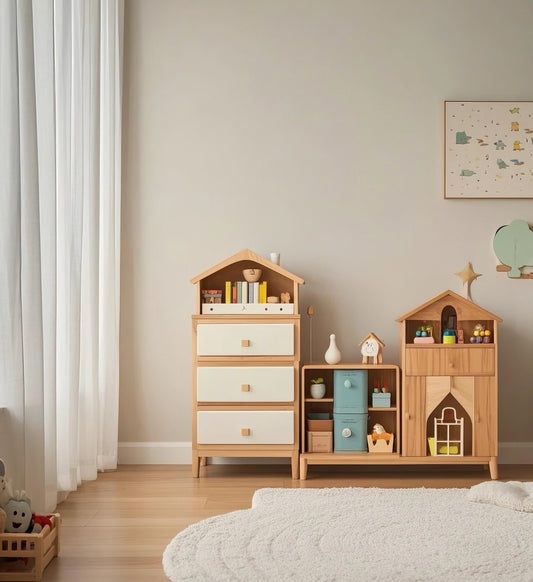 House-Shaped Kids Storage Cabinet Set – Montessori Organizer Furniture