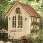 Enchanting Cottage-Style Garden Shed with Floral Accents